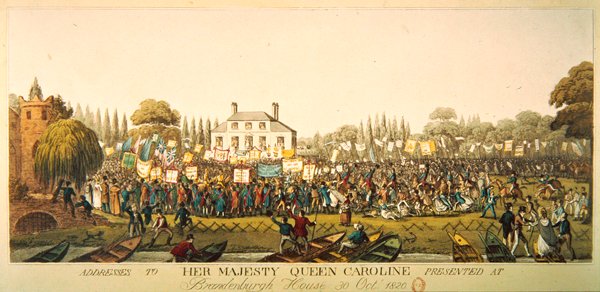 Caroline királynőhöz intézett beszédek, amelyeket 1820. október 30-án a Brandenburgh House-ban mutattak be. alkotó: English School