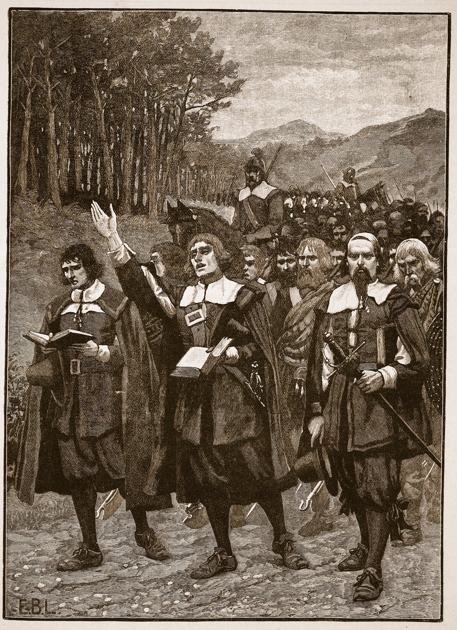 A Covenanters előretörése a határon át Angliába, illusztráció a Cassells Illustrated History of Englandből (szépia fotó) alkotó: English School