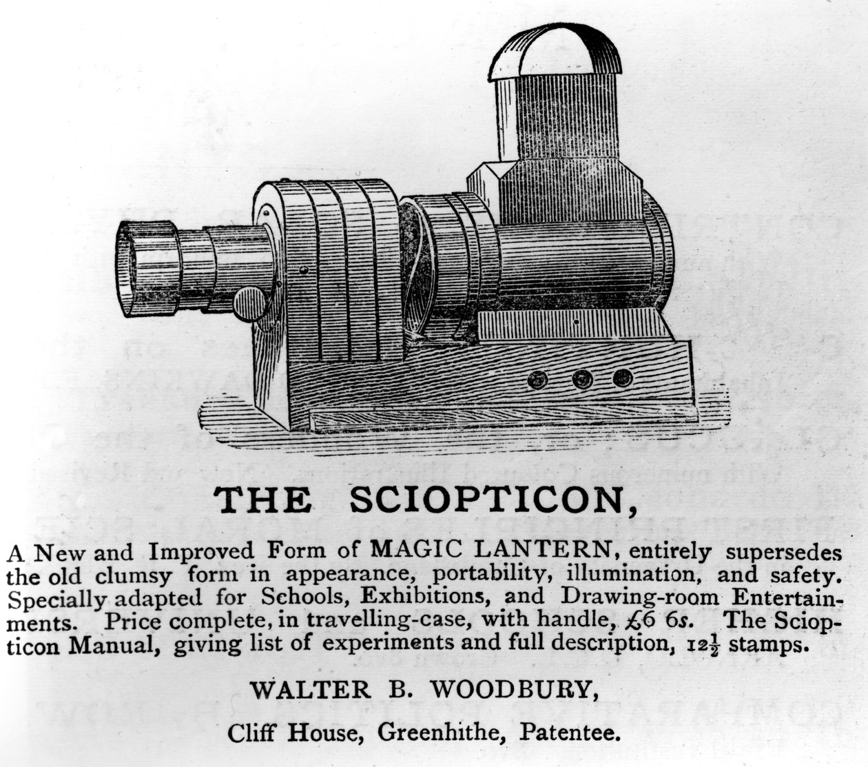 A The Sciopticon hirdetése, 1860-as évek körül (nyomtatott papír) alkotó: English School