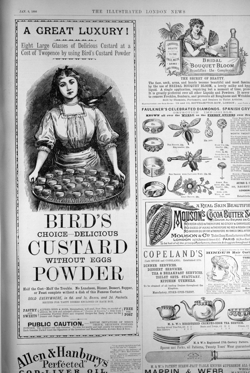 A Birds Custard Powder reklámja, a The Illustrated London News, 1886. szeptember 1. alkotó: English School