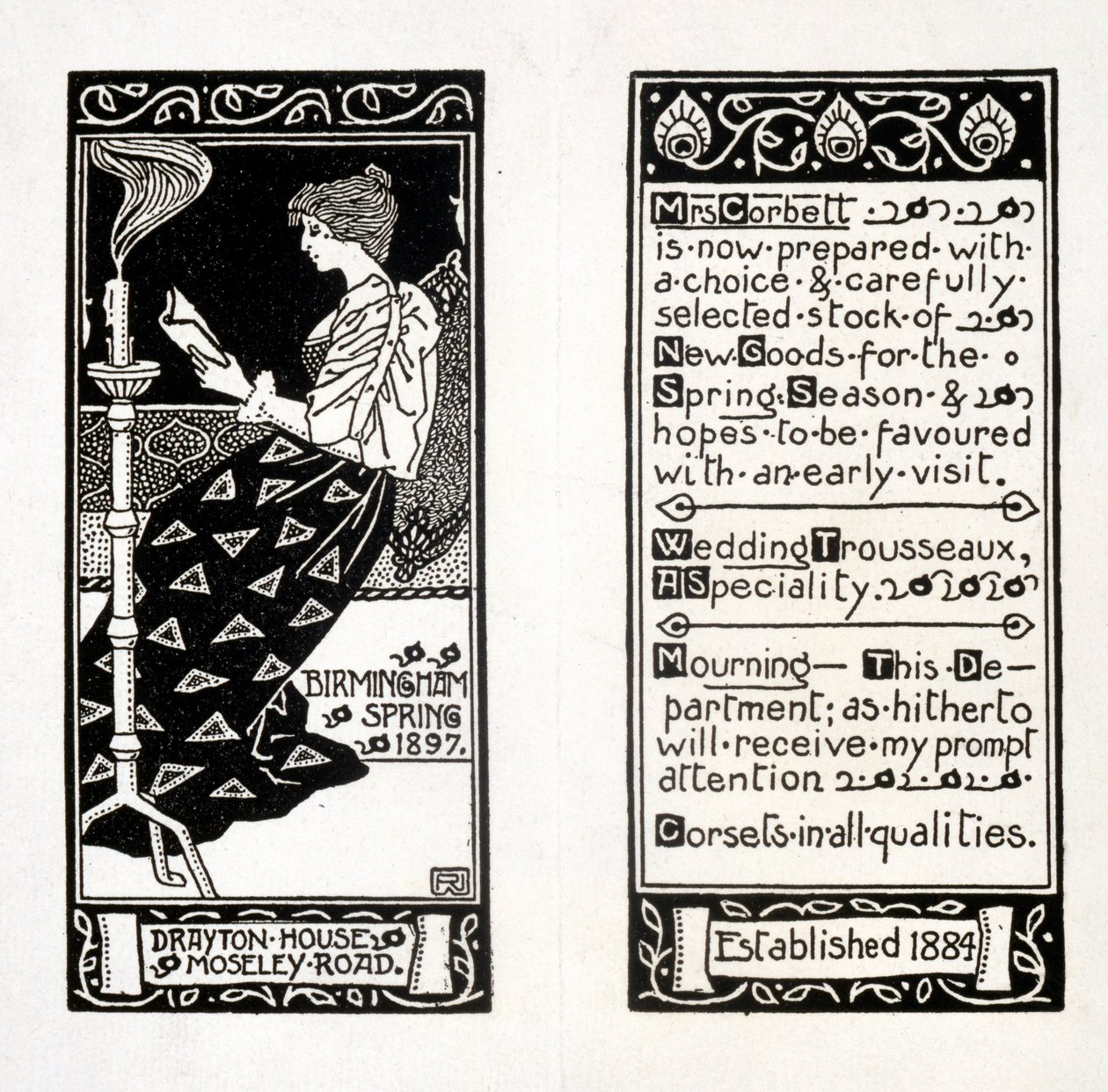 Mrs. Corbett hirdetése a Drayton House-ban, Birmingham, 1897 alkotó: English School