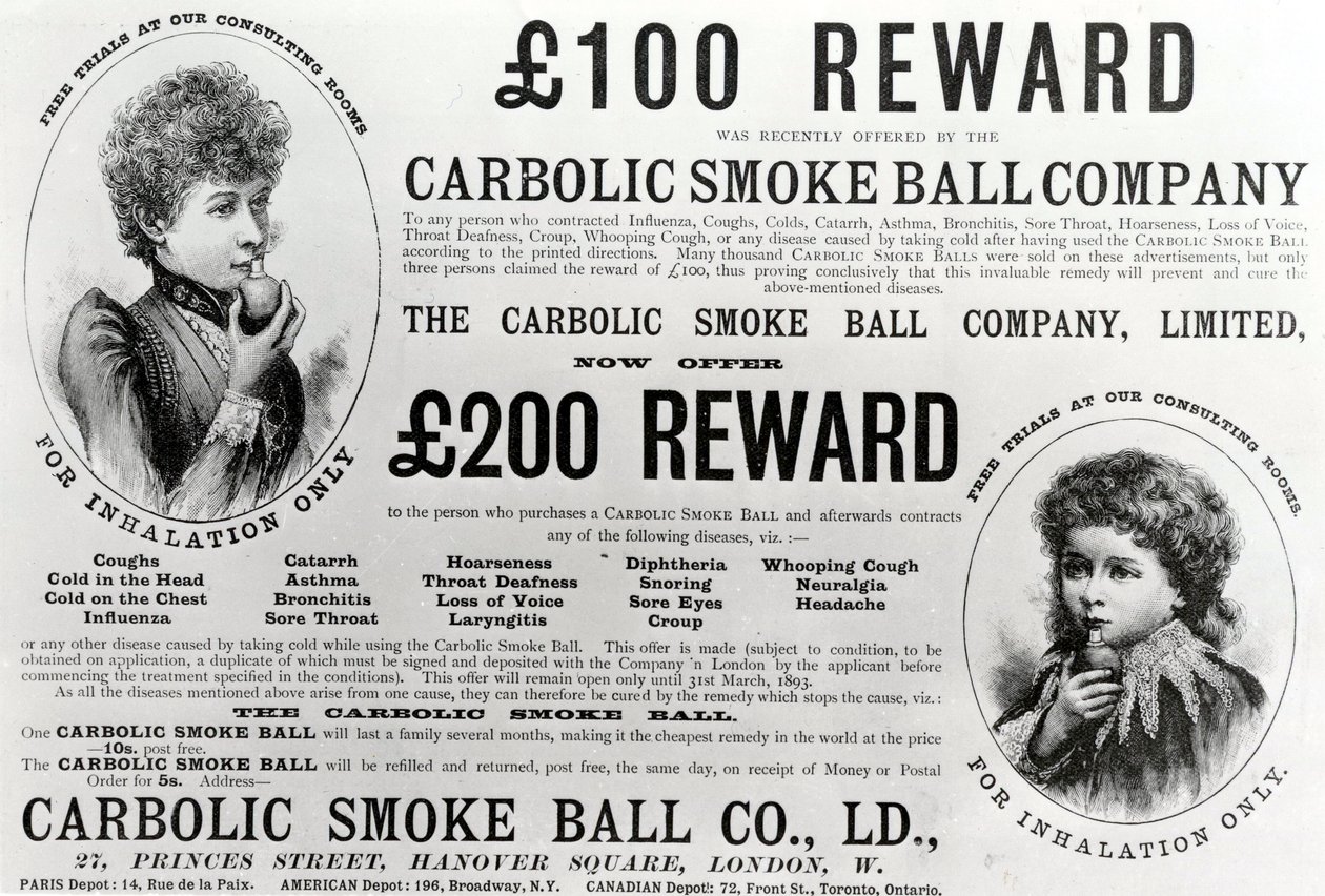 A Carbolic Smoke Ball Company reklámja, 1893 alkotó: English School