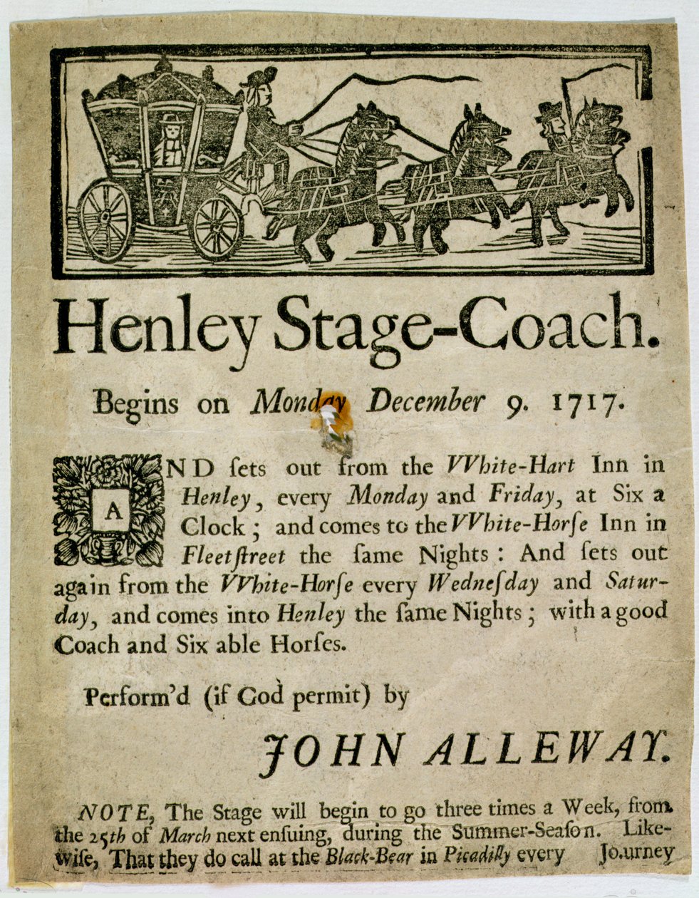 A Henley Stage Coach hirdetése, 1717 alkotó: English School