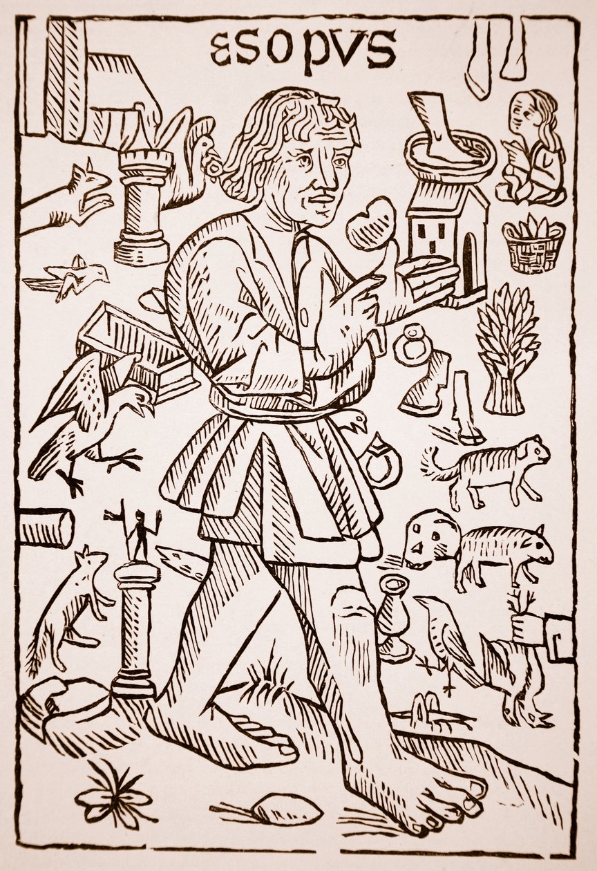 Aesop, Aesops Fables előlapja, William Caxton (kb. 1422-91), 1434 (szépia fotó) alkotó: English School
