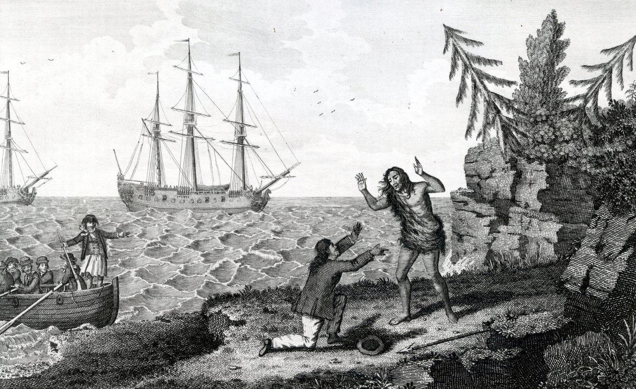 Két Mokito férfit érintő interjú, az illusztráció a Moores Voyages and Travelsből, 1778 alkotó: English School