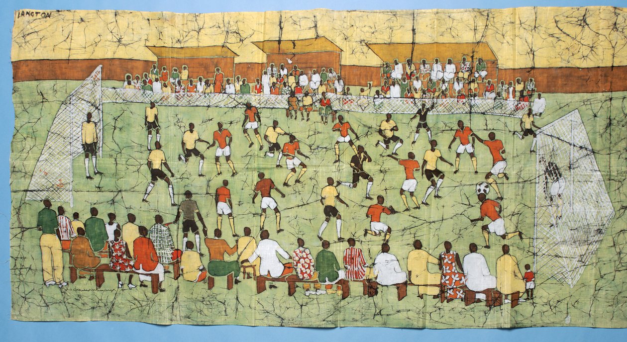Afrikai batikolás egy futballmérkőzést szemléltető tömegekkel a lelátón (textil) alkotó: English School