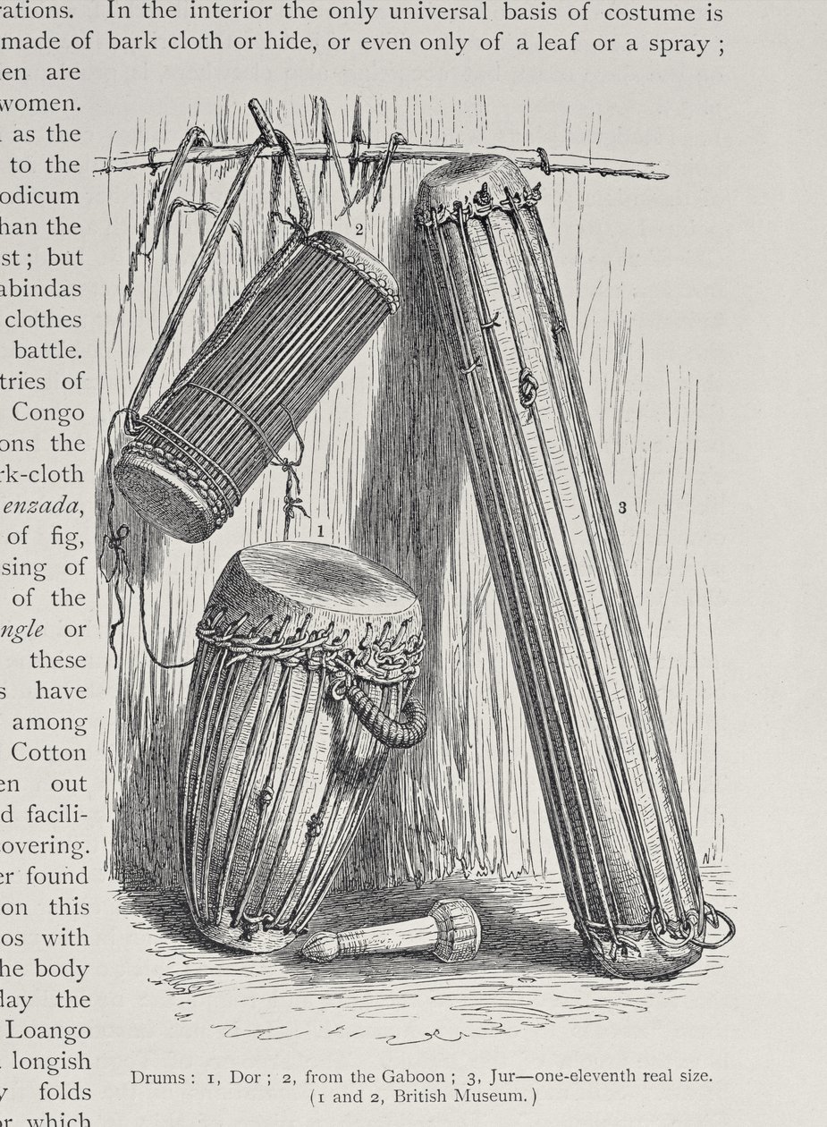 Afrikai dobok, az „Az emberiség története” III. kötetéből, Prof. Friedrich Ratzel, 1898 alkotó: English School