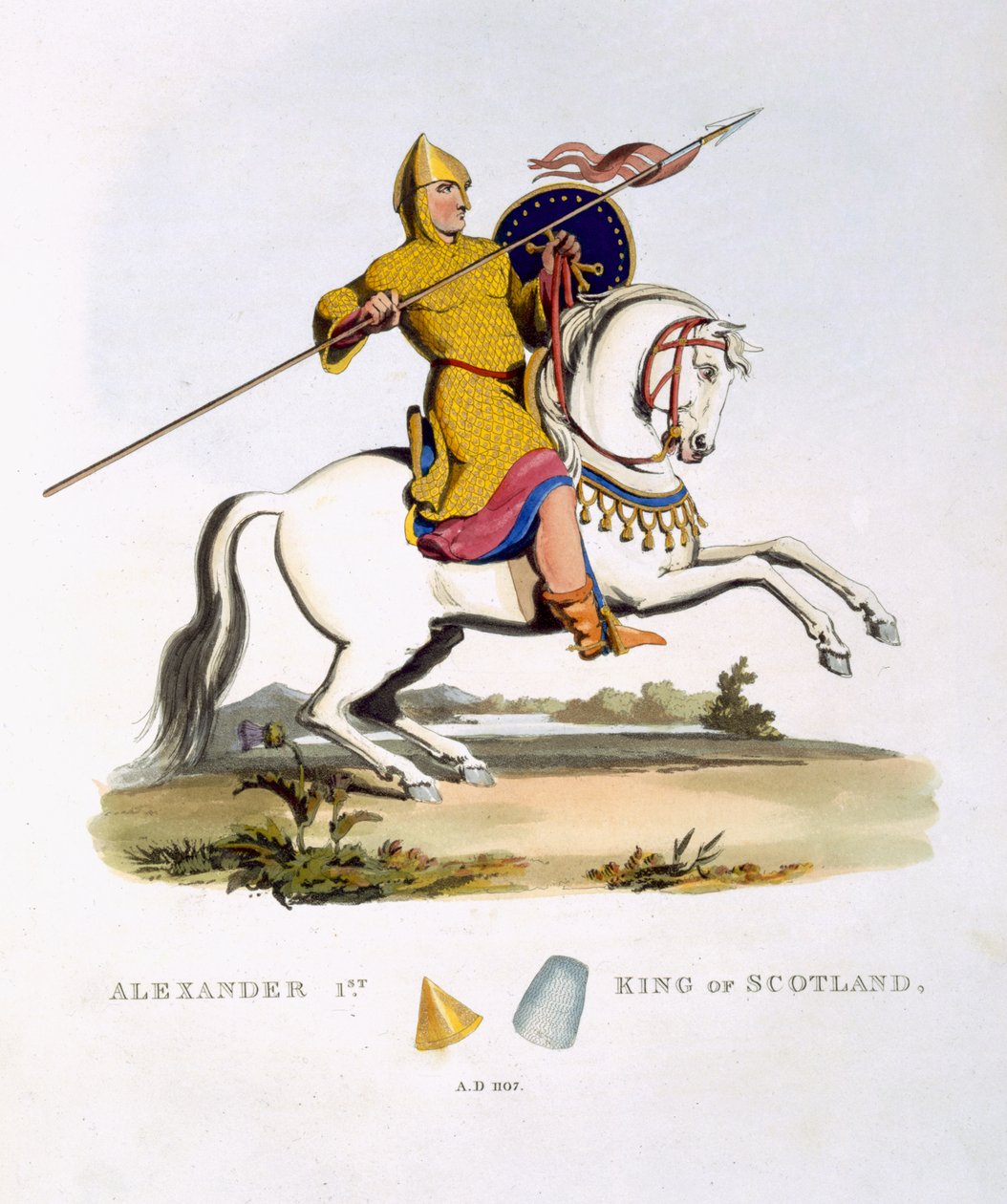 I. Sándor skót király (kb. 1080-1124), 1107, az Ancient Armourból, Samuel Rush Meyrick, 1824 alkotó: English School