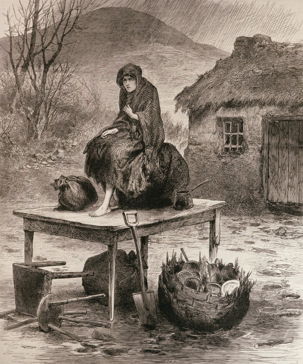 Minden, ami maradt: jelenet egy Mayo-i kilakoltatásnál, Claude Byrne vázlatából, a „The Illustrated London News”-ból, 1886. április 17. alkotó: English School