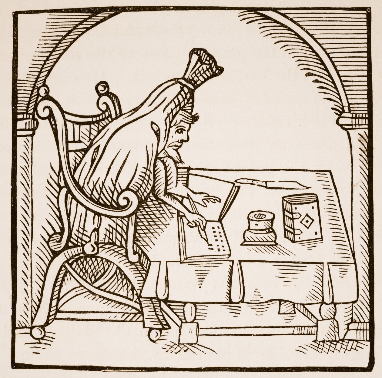 Robert Green allegorikus képe a temetési lepelben, John Dickensontól: Greene in Conceipt, 1598 (szépia fotó) alkotó: English School