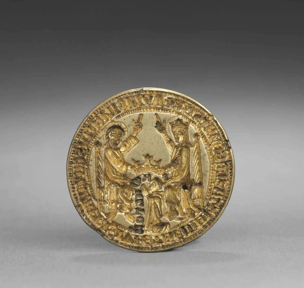 Mandula alakú pecsét: Szűz koronázása térdelő szerzetessel, 1300-1400 alkotó: English School