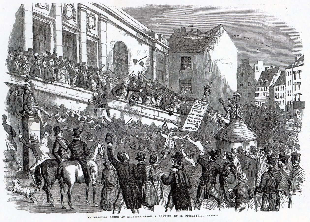 Választási jelenet Kilkennyben, illusztráció a „The Illustrated London News”-ból, 1859. május 14. alkotó: English School