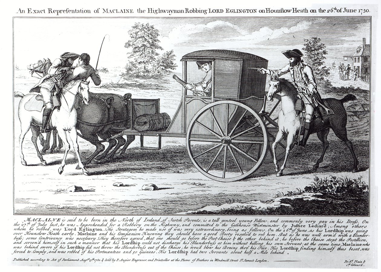 Pontos ábrázolása Maclaine, az országúti embernek, aki kirabolja Lord Eglingtont a Hounslow Heath-en 1750. június 26-án alkotó: English School
