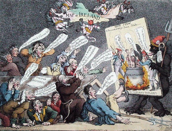 „An Irish Howl”, karikatúra a francia forradalom Írországra gyakorolt visszhangjáról (színes litho) alkotó: English School
