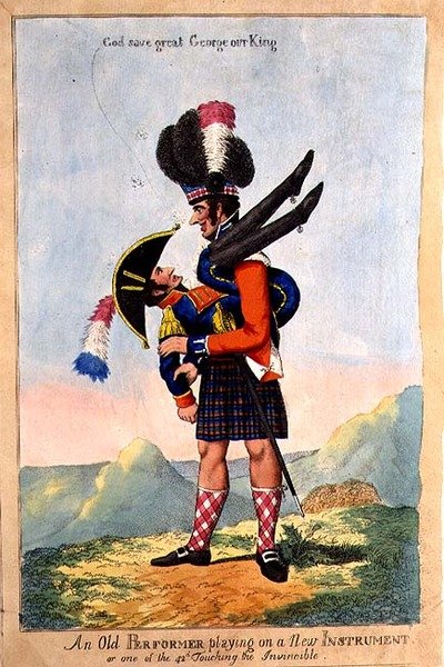 "Egy régi előadóművész új hangszeren játszik", megjelent 1803. szeptember 22-én (színes litográfia) alkotó: English School