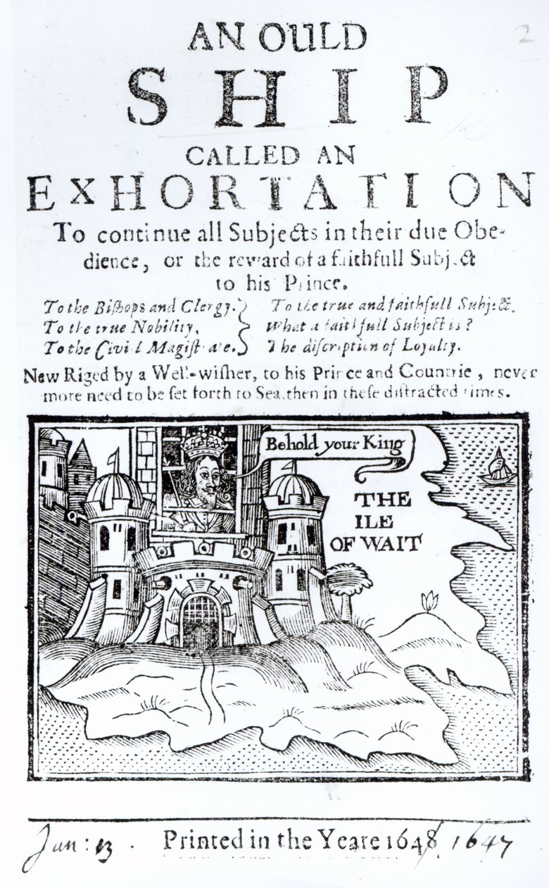 Egy buzdításnak nevezett Ould-hajó, I. Károly a Carisbrooke kastélyban raboskodik Wight-szigetén, 1647 körül alkotó: English School