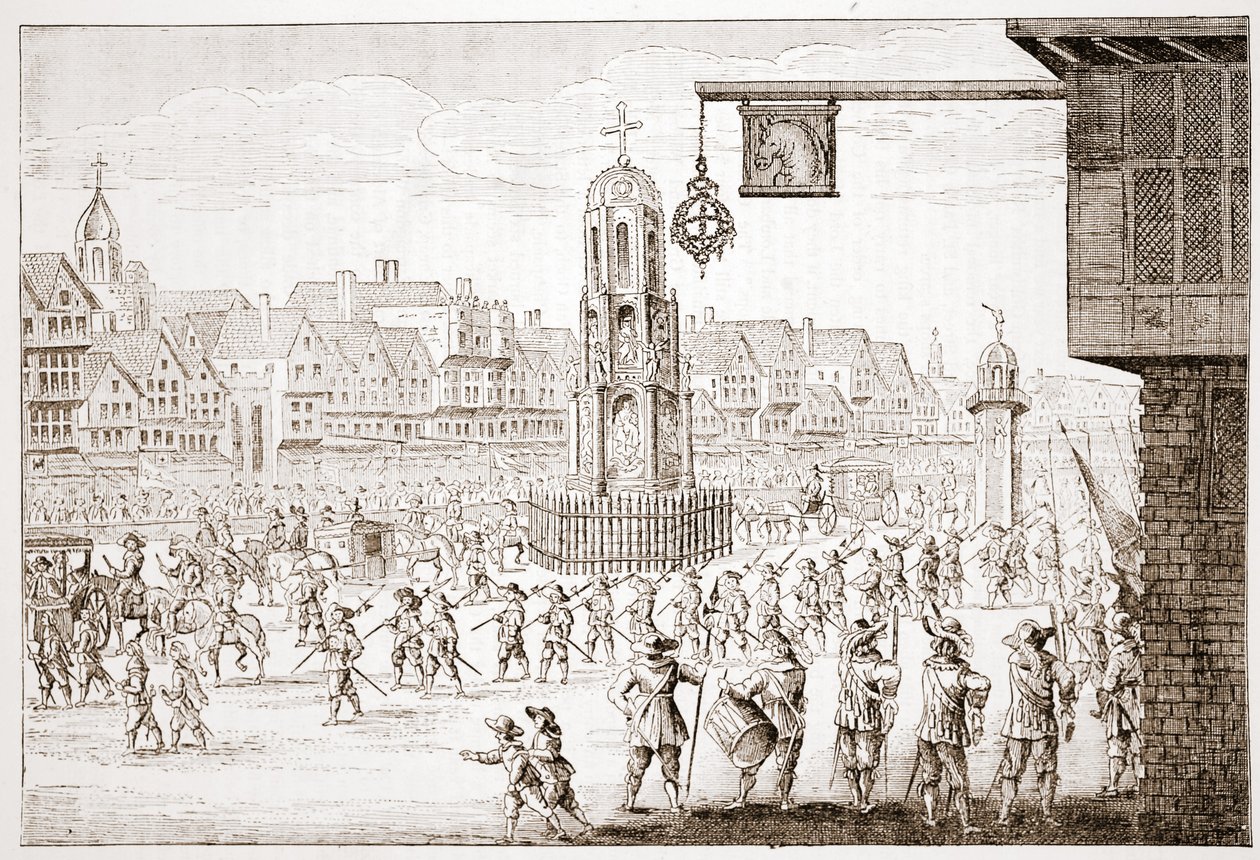 Ősi kilátás a Cheapside-re, a La Serres Entree de la Revne Mere du Roy-ból, Medicis Mária körmenetét mutatja be alkotó: English School