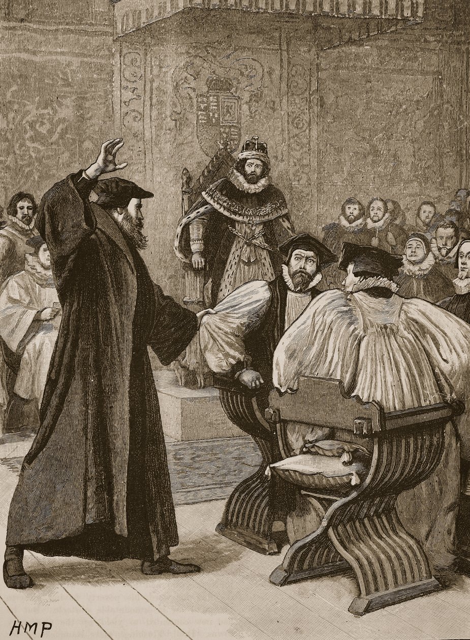 Andrew Melville a Skót Titkos Tanács előtt, illusztráció a Cassells Illustrated History of Englandből (szépia fotó) alkotó: English School