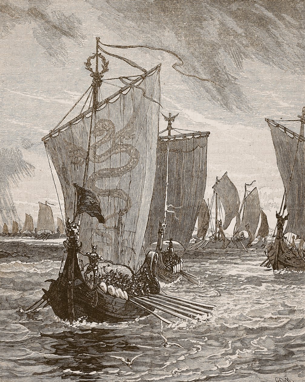 Anlaff belép a Humberbe, illusztráció a Cassells Illustrated History of Englandből (szépia fotó) alkotó: English School