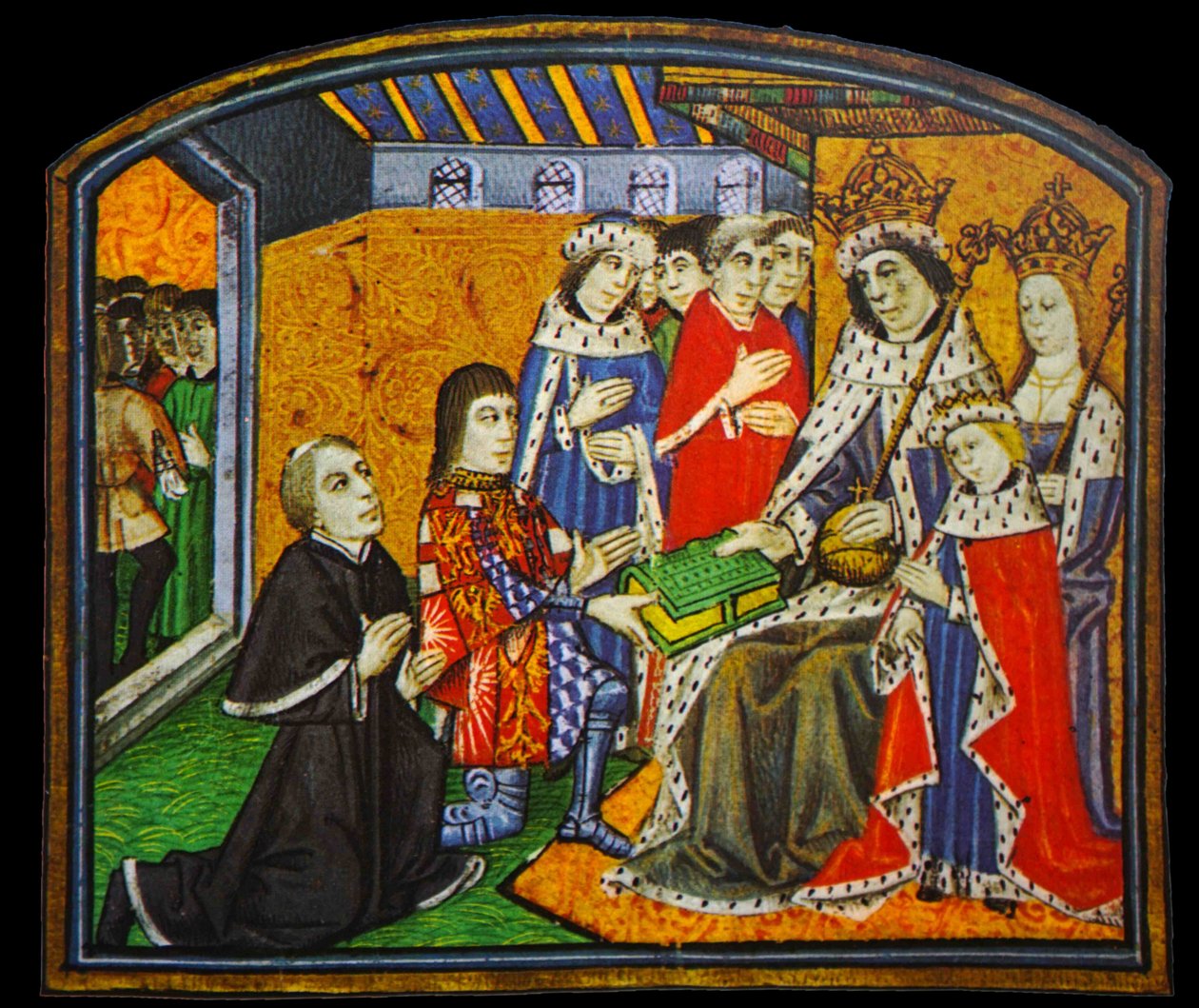 Anthony Woodville, Earl Rivers, bemutatja a filozófusok diktátumait és mondandóját sógorának, IV. Edwardnak alkotó: English School