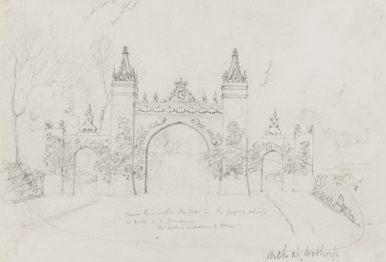 A cambridgeshire-i Wothorp-ban épült ív Viktória királynő és Albert herceg üdvözlésére a Burghley-ház felé vezető úton alkotó: English School