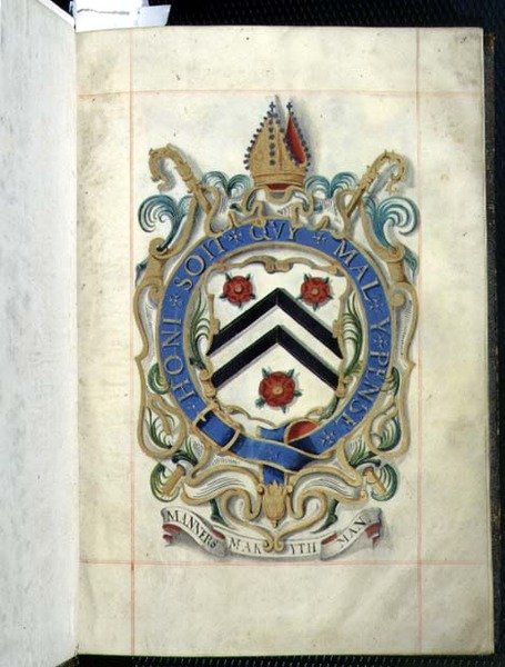 Archívum 3693 fol.1 Címer az oxfordi New College jótékonysági könyvéből alkotó: English School