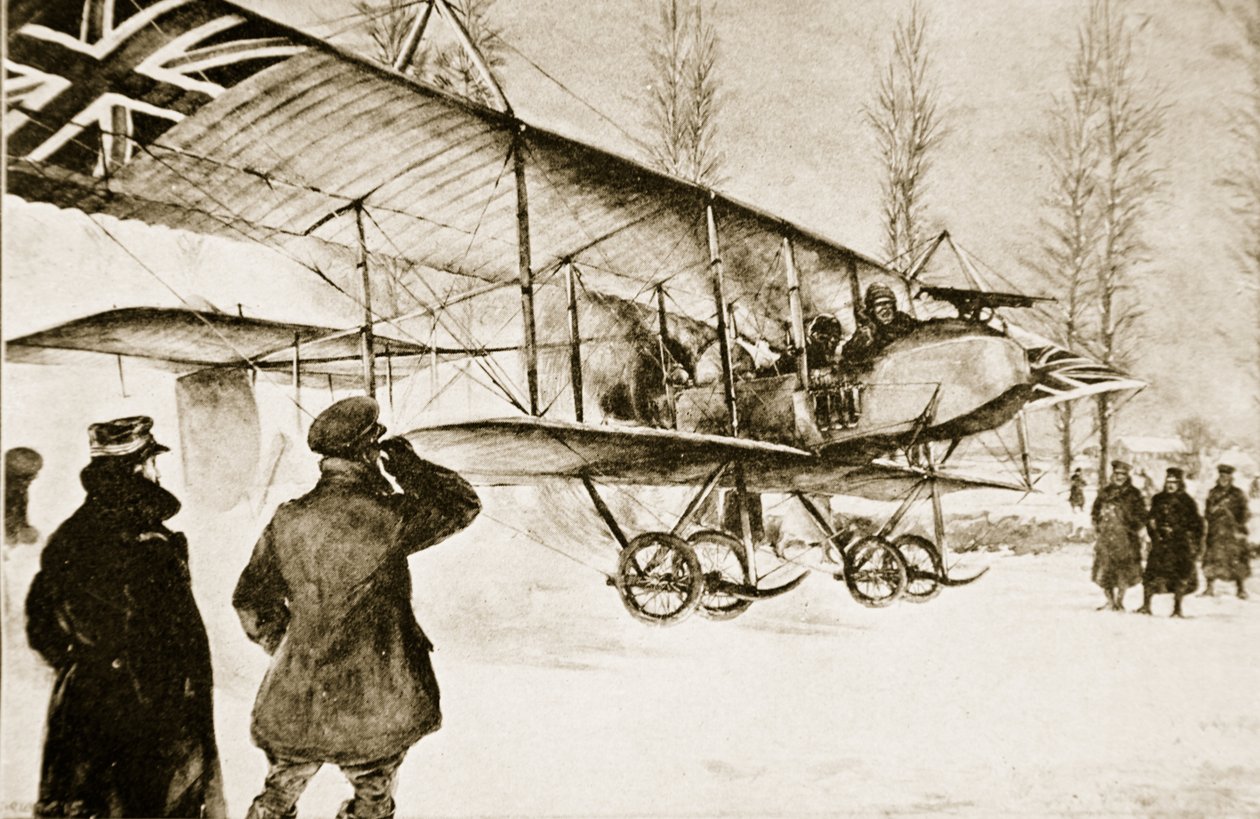 Fegyveres brit kétfedelű repülőgép a Hollebeke melletti főhadiszállásról indulva, 1914-1919 alkotó: English School