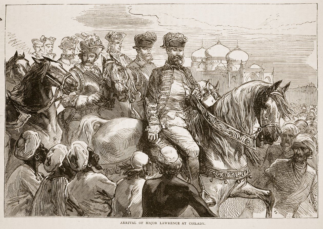 Lawrence őrnagy érkezése Coilady-ba, illusztráció a Cassells Illustrated History of India-ból, James Grant, pub. 1879 alkotó: English School