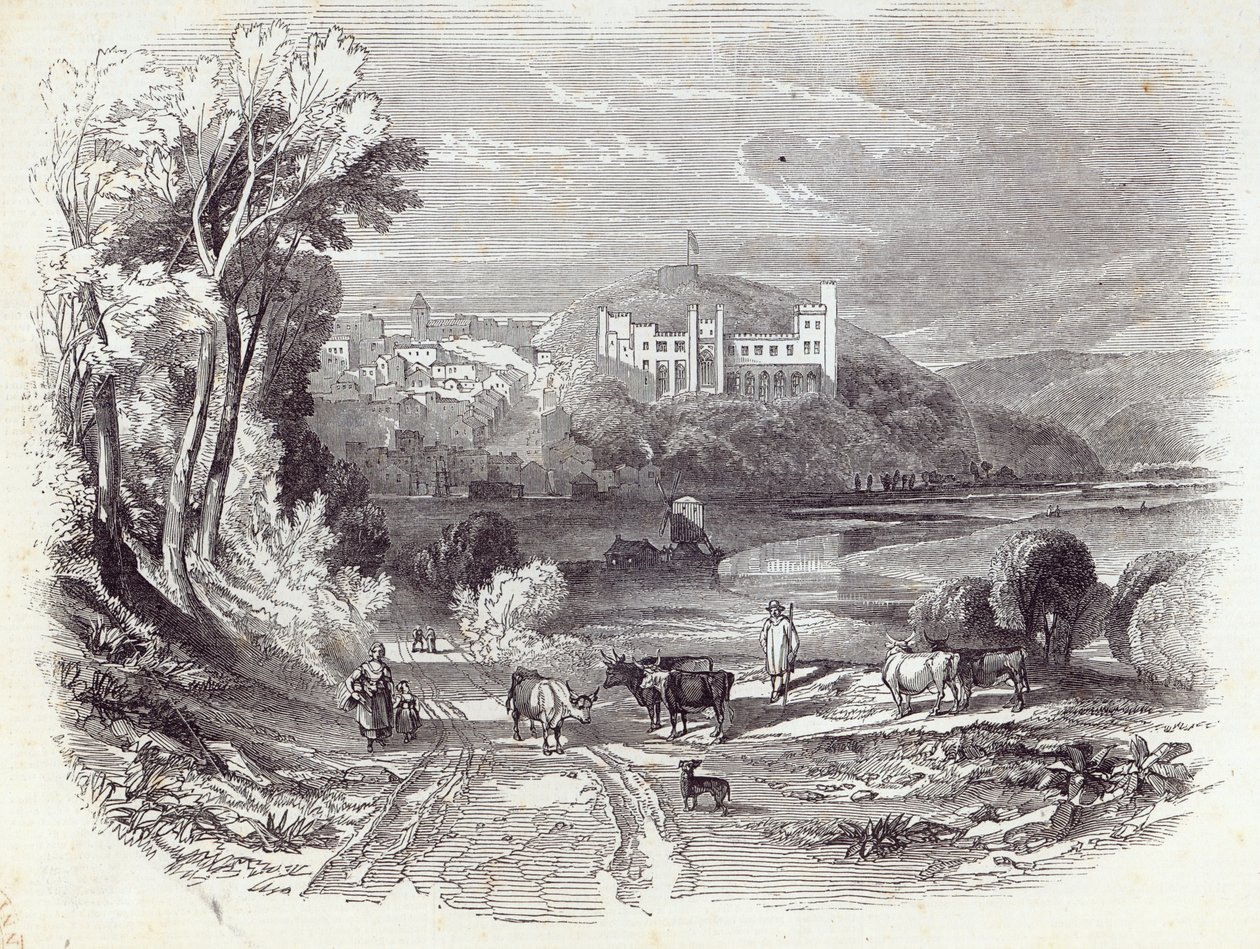 Arundel kastély és város, a „The Illustrated London News”-ból, 1845. szeptember 20. (metszet) alkotó: English School