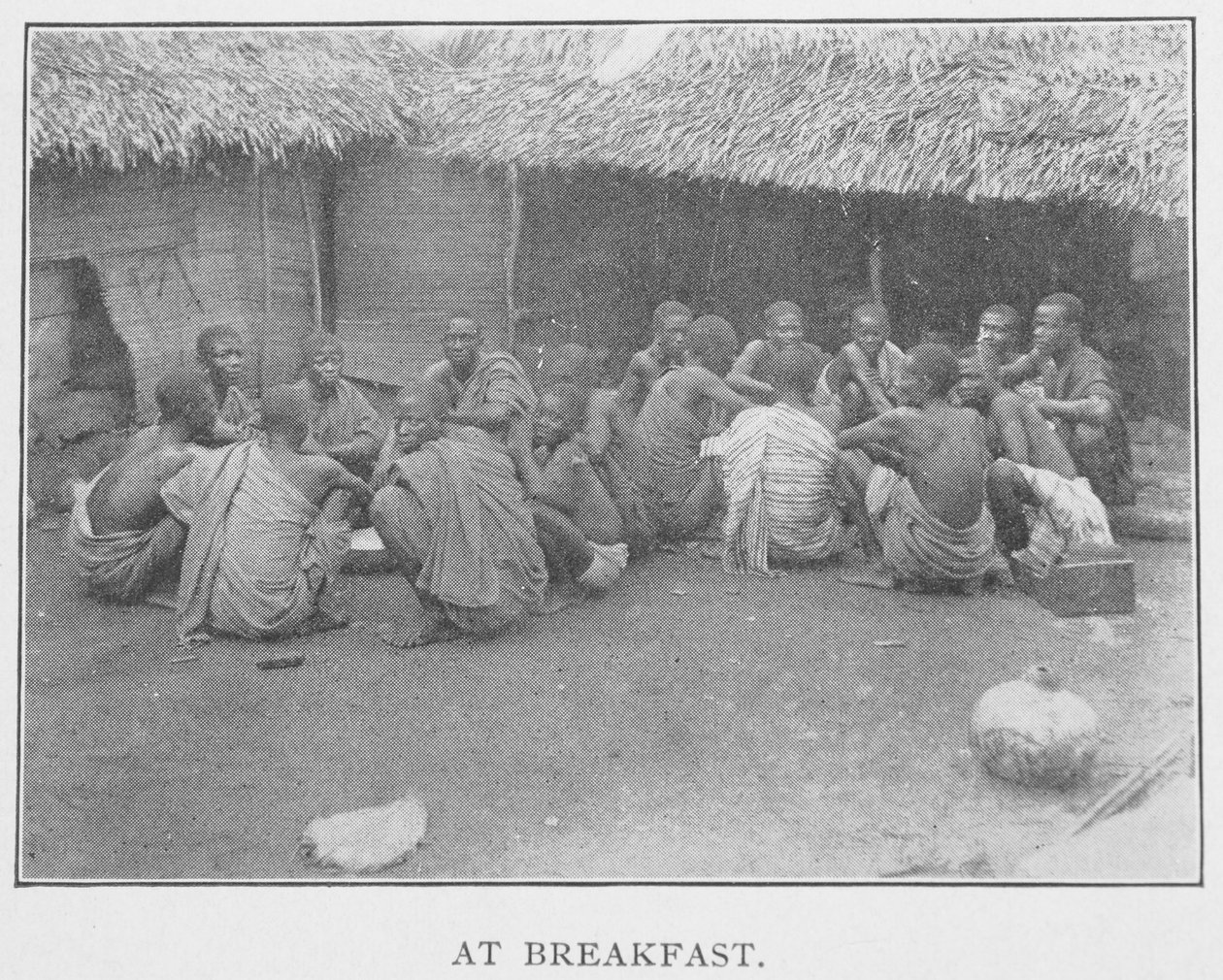 Reggelinél, illusztráció az „Afrikában erdőben és dzsungelben: avagy hat év a jorubák között”, Richard H. Stone tiszteletes, 1899 körül (fotomechanikus nyomat) alkotó: English School