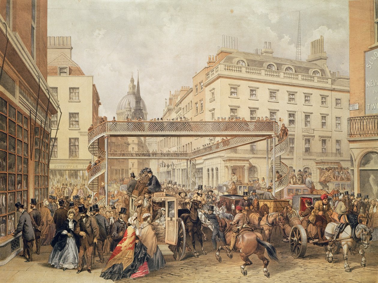 A londoni Ludgate Hill alján, kocsma. és a Kell Brothers nyomta, 1860 körül alkotó: English School