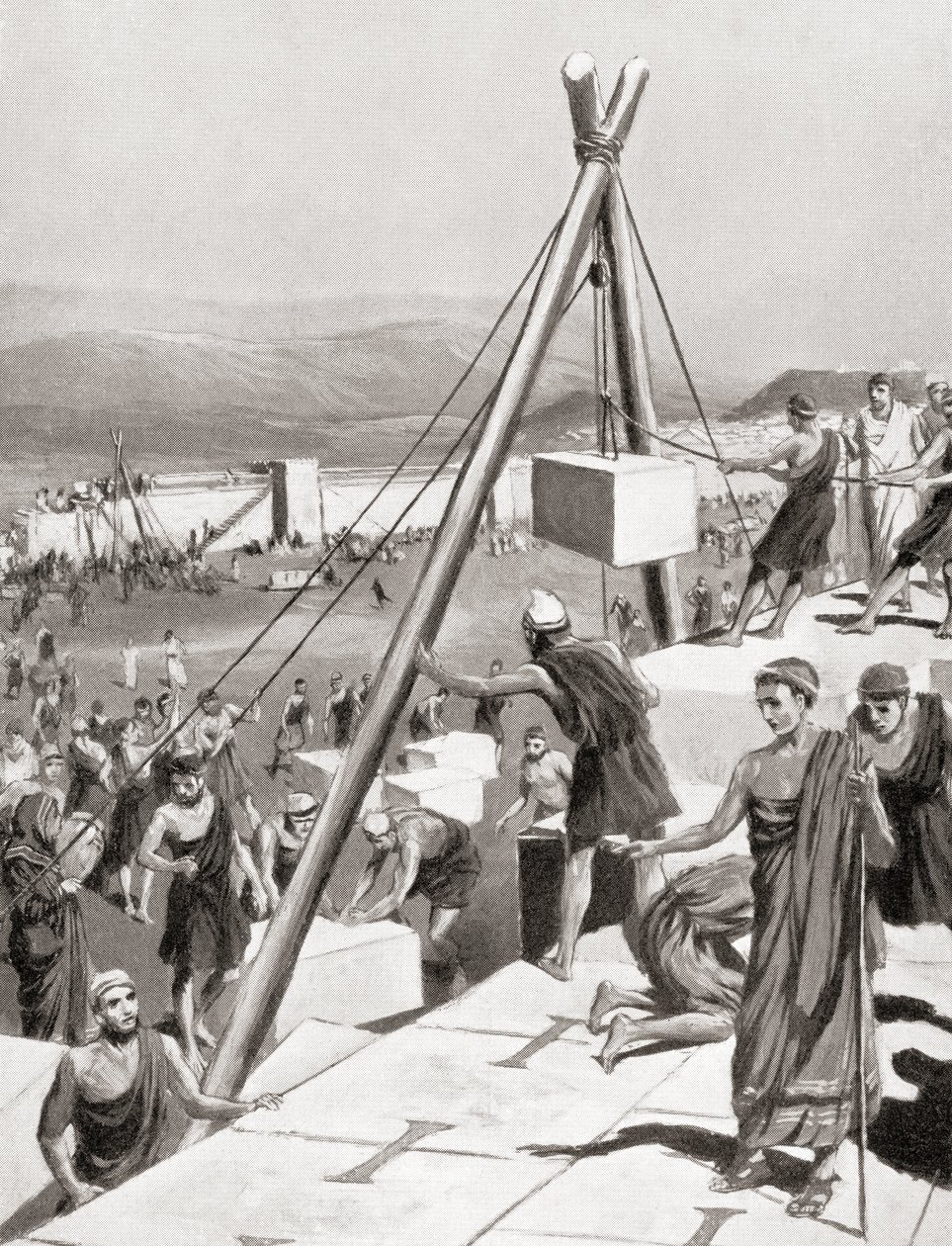 Az athéniak, akik Themisztoklész irányítása alatt építik újjá városukat Görögország perzsa inváziója után, Kr.e. 479 körül, Hutchinson A Nemzetek története című könyvéből, 1915. alkotó: English School