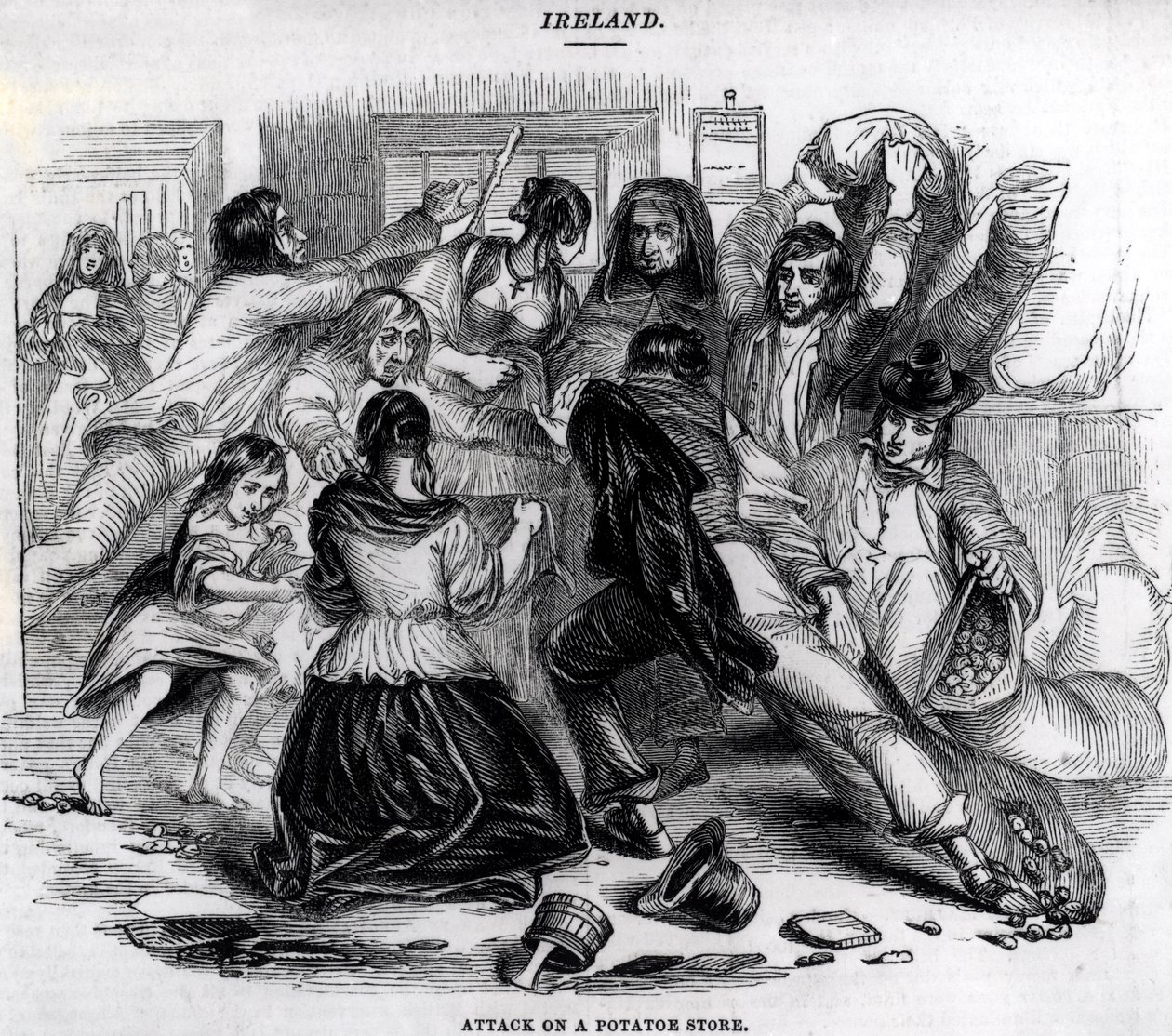Támadás egy burgonyaüzlet ellen Írországban, 1845 körül alkotó: English School