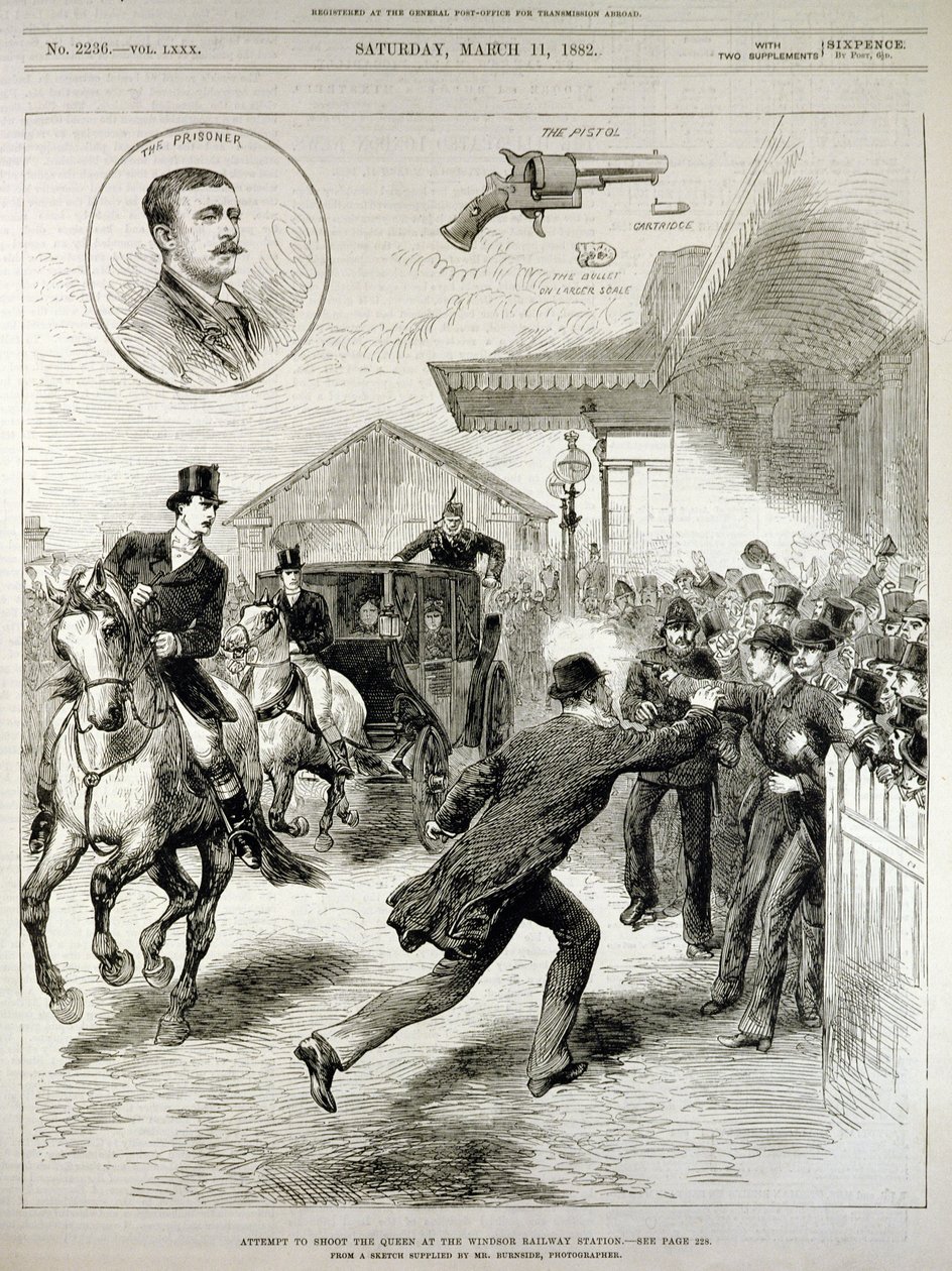Kísérlet a királynő lelövésére a windsori pályaudvaron, a „The Illustrated London News”-ból, 1882. március 11. alkotó: English School