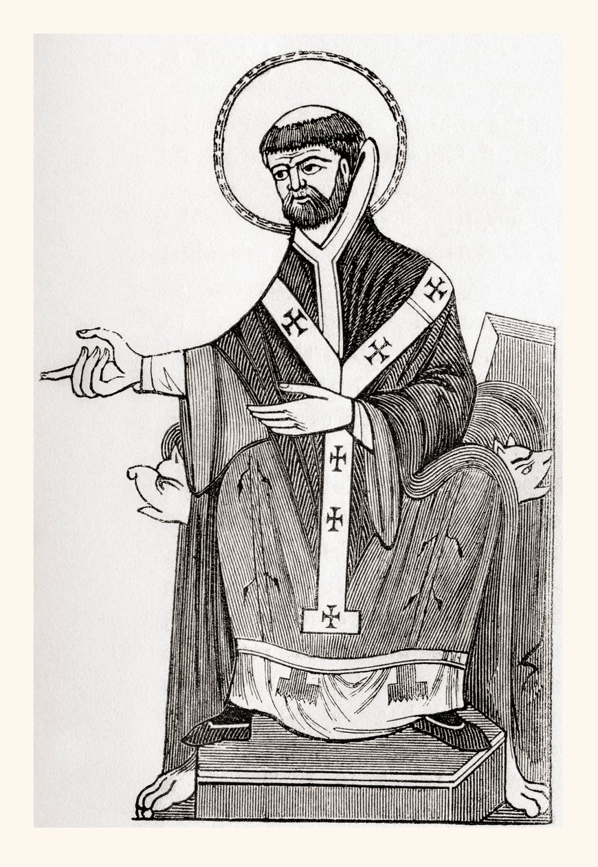 Canterburyi Ágoston, 6. századi katolikus bencés szerzetes, aki Canterbury első érseke lett, óangliai: A Pictorial Museum, megjelent 1847-ben alkotó: English School