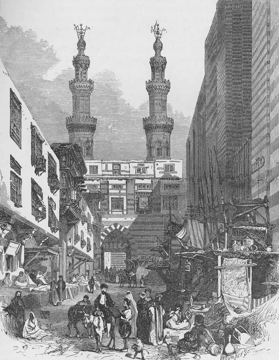Bab El-Mutawellee, Kairó, vésette Josiah Wood Whymper (1813-1903) alkotó: English School