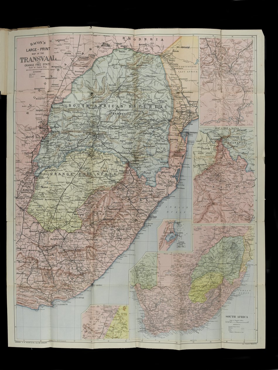 Bacon nagyléptékű térképe a Transvaal Orange Free State és Natalról délre, Port Elizabethig, Dél-Afrikáig. alkotó: English School