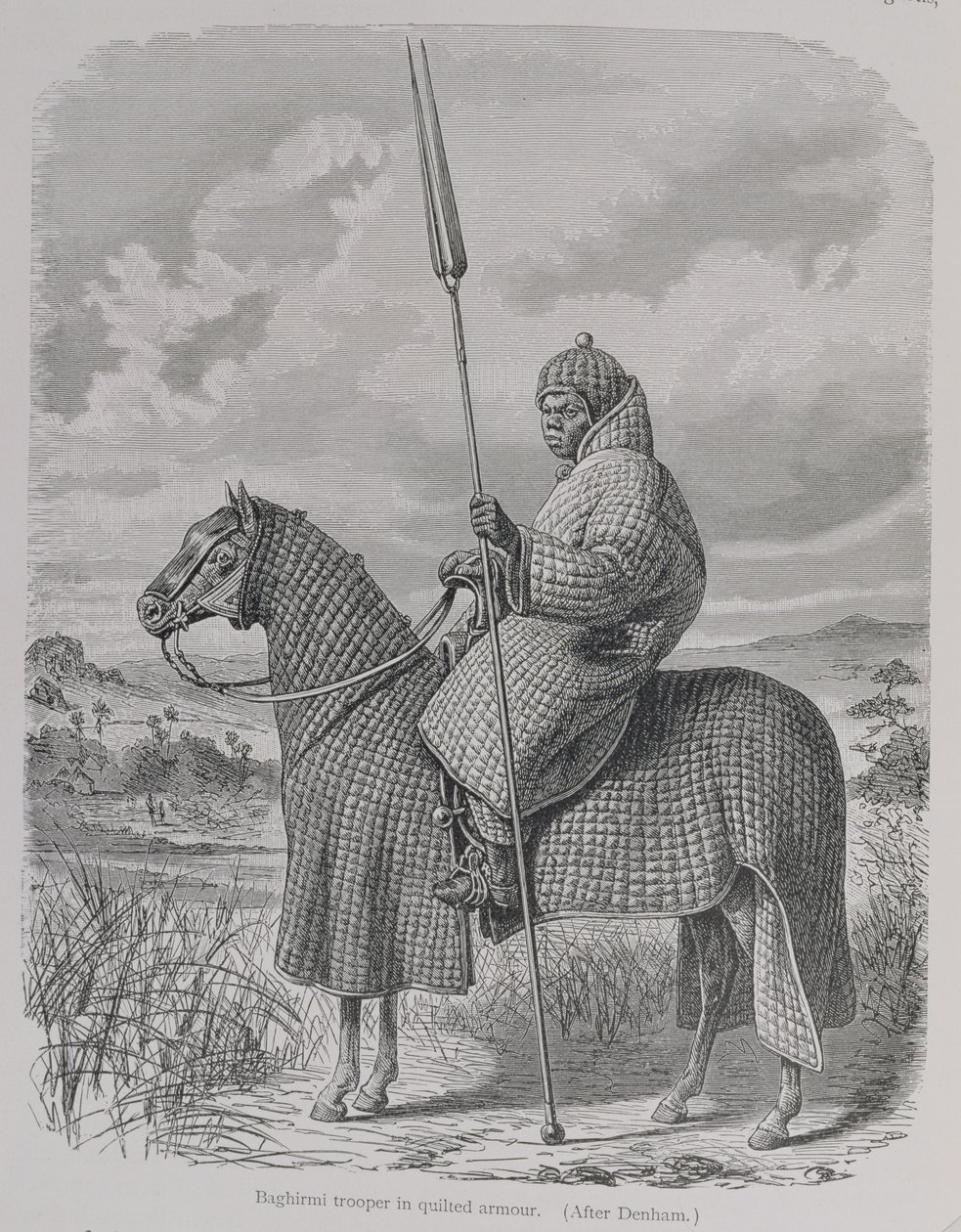 Baghirmi katona steppelt páncélban, "Az emberiség története" III. kötetéből, Friedrich Ratzel professzor, 1898 (metszet) alkotó: English School