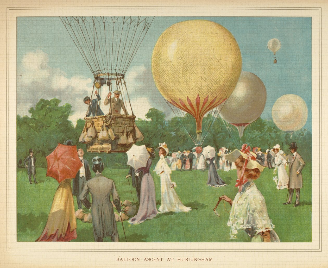 „Légballonos emelkedés Hurlinghamben.” Kis emberek könyve a léghajókról. London: Ernest Nister, [1912] alkotó: English School