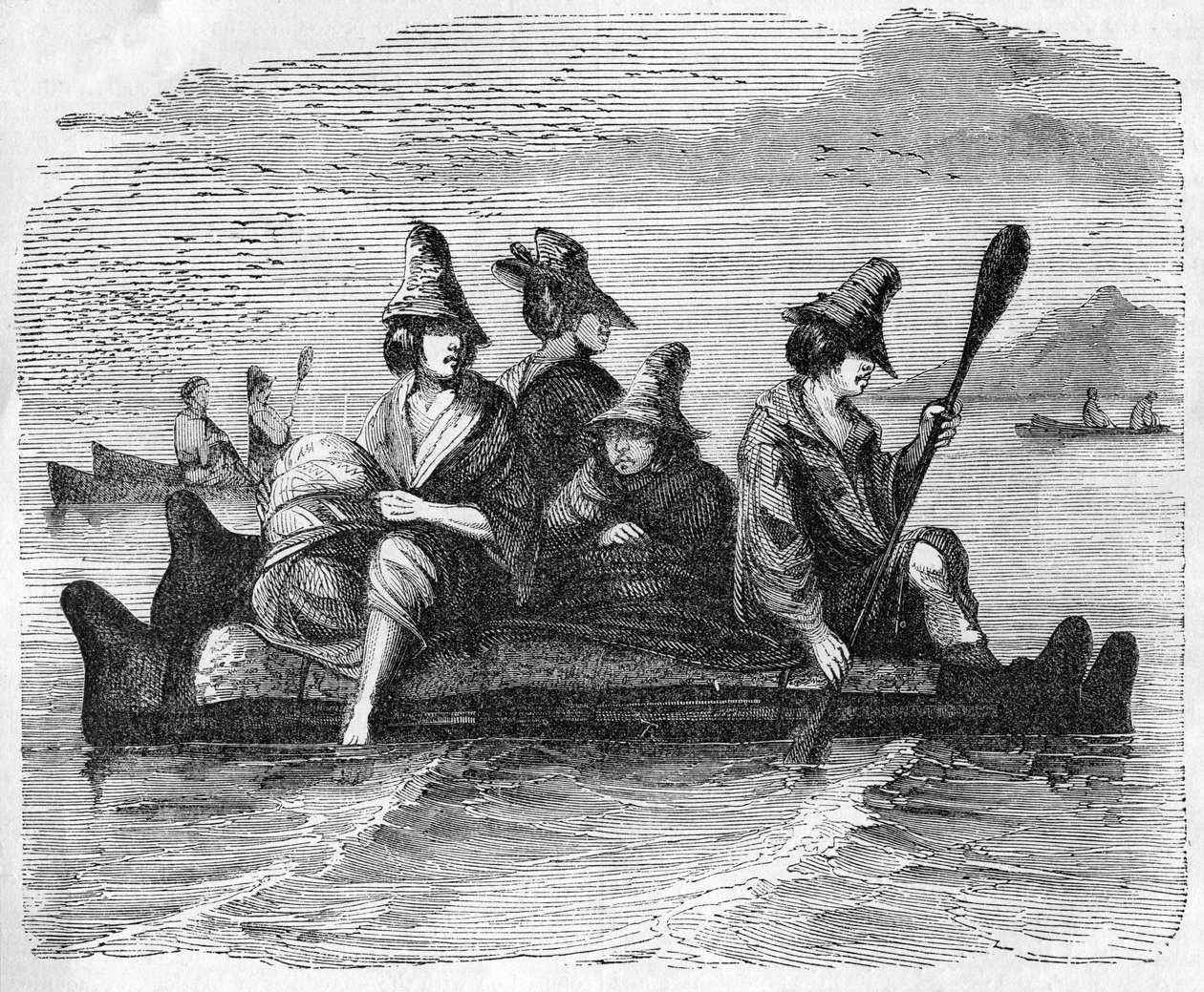 Balsas vagy Boat of Skin, amelyet a bennszülöttek használnak az amerikai parton, illusztráció a 