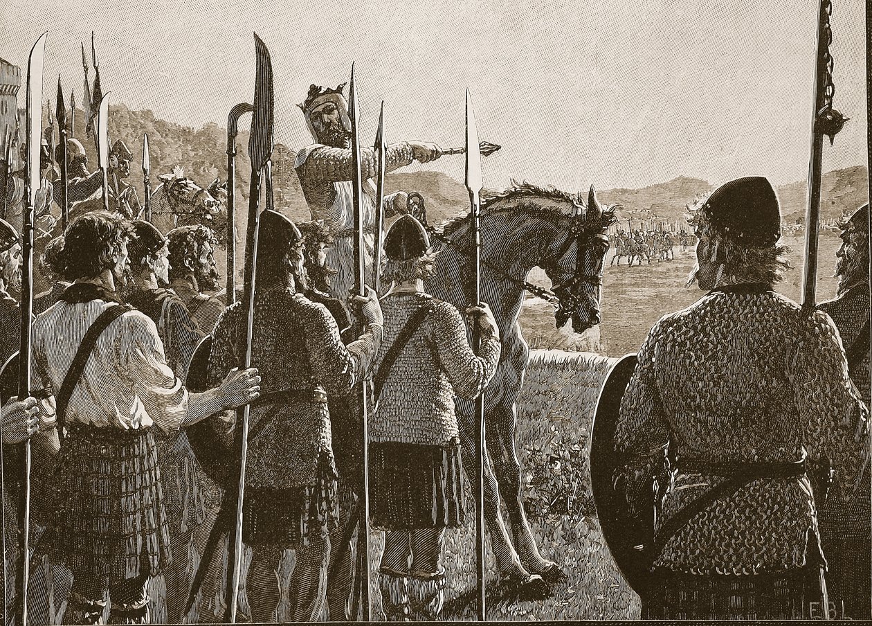Bannockburn: Bruce áttekinti csapatait a csata előtt, illusztráció a Cassells Illustrated History of Englandből (szépia fotó) alkotó: English School