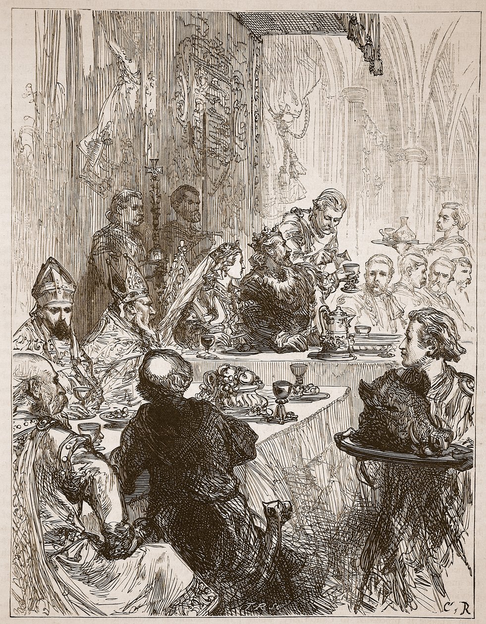 Bankett Henry és Provence-i Eleanor esküvőjén, illusztráció a Cassells Illustrated History of Englandből (szépia fotó) alkotó: English School