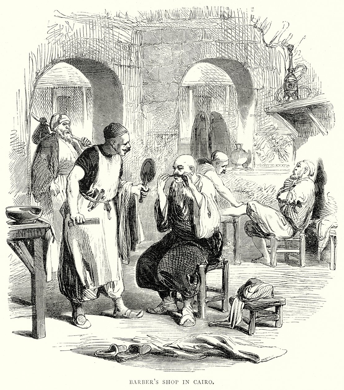 Borbélyüzlet Kairóban (metszet) alkotó: English School