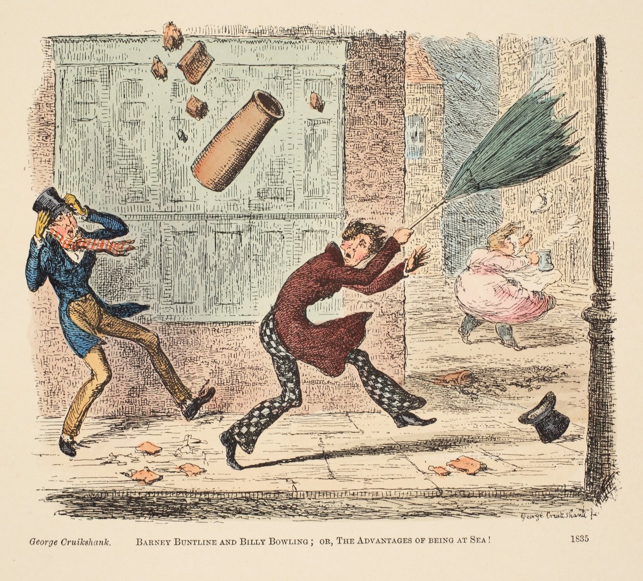 Barney Buntline és Billy Bowling; vagy, The Advantages of Being at the Sea, pub. 1835 (kézzel színezett metszet) alkotó: English School