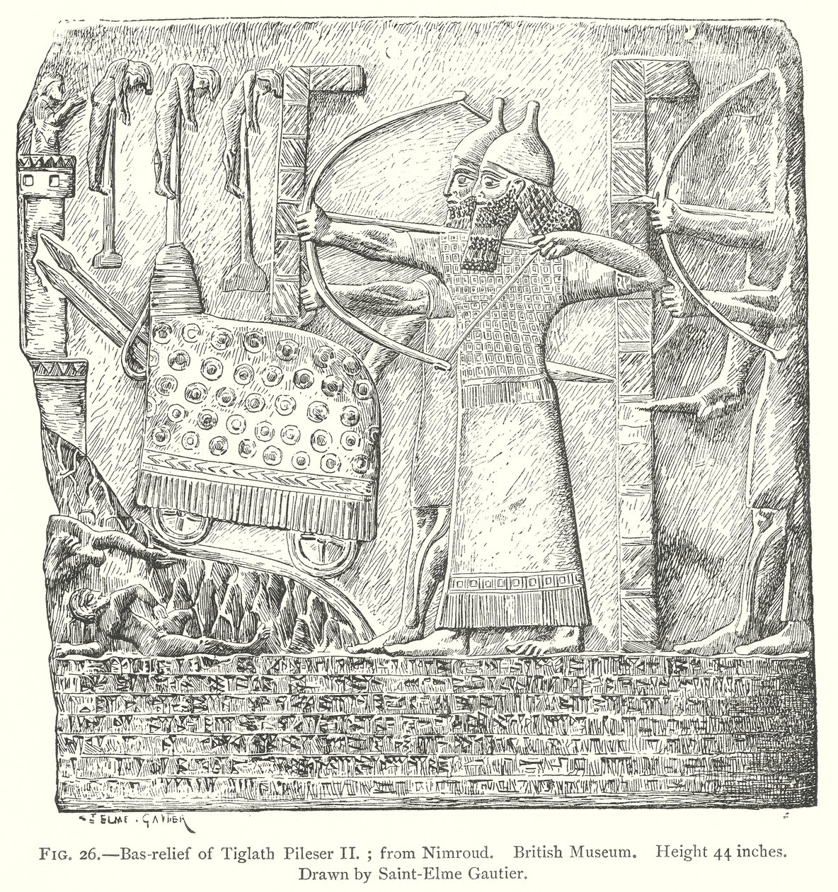 II. Tiglath Pileser baziális domborműve; Nimrudból. British Museum (metszet) alkotó: English School