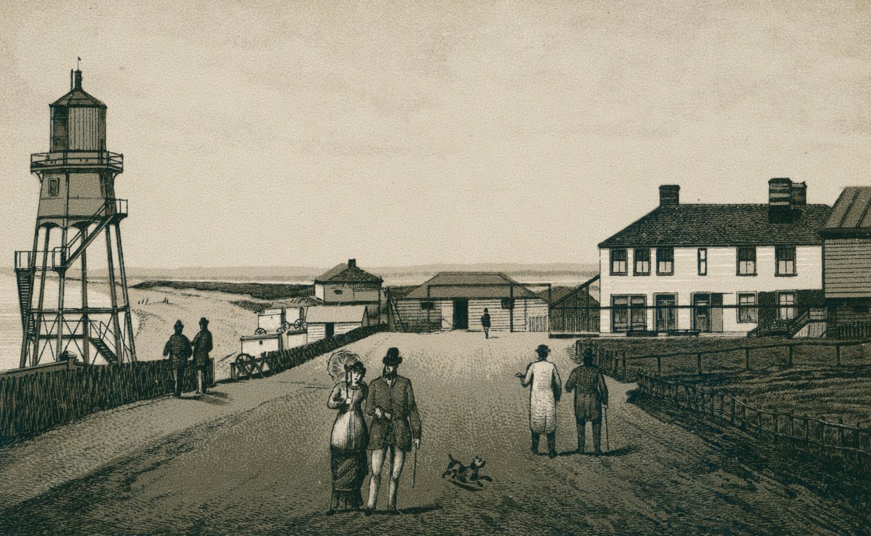 Fürdőház és homok, Dovercourt (litográfia) alkotó: English School