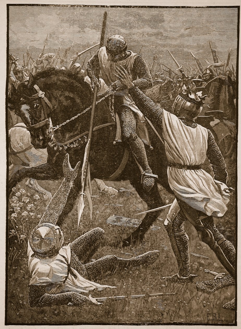 Eveshami csata: Henrik király veszélyben, illusztráció a Cassells Illustrated History of Englandből (szépia fotó) alkotó: English School