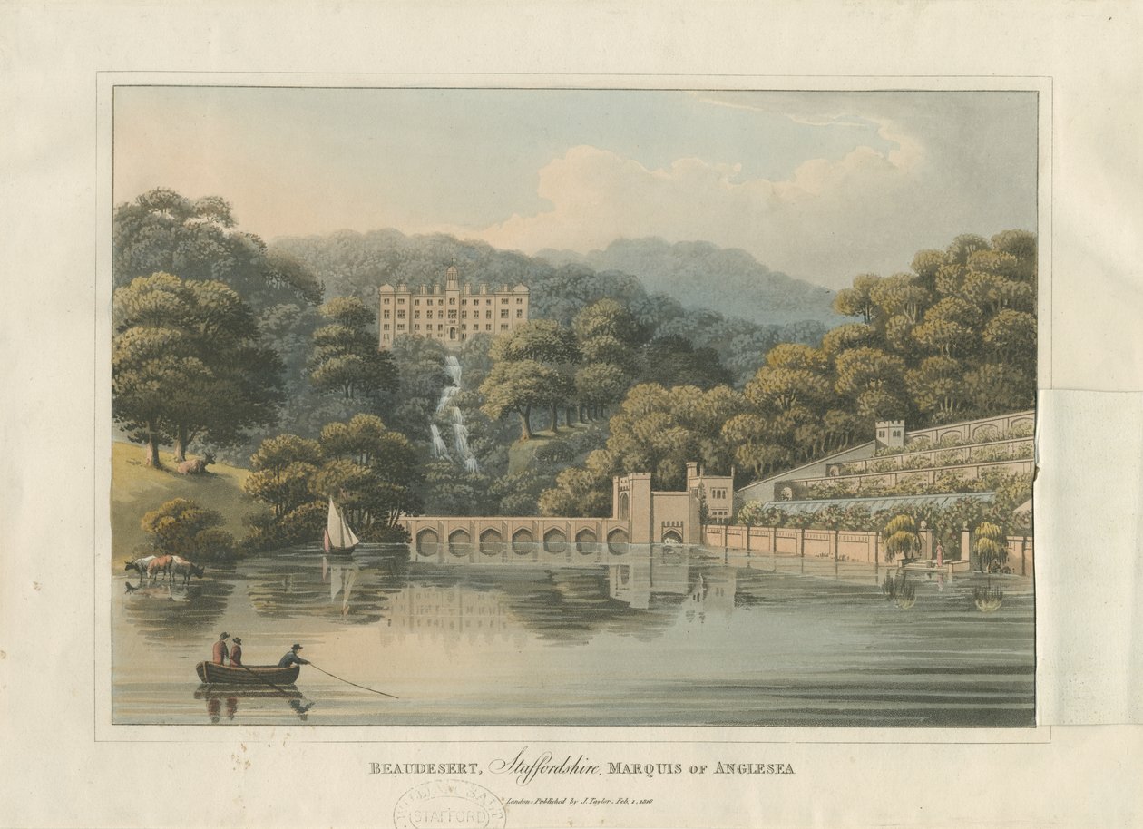 Beaudesert Hall és Park: színes akvatinta metszet, 1816 alkotó: English School