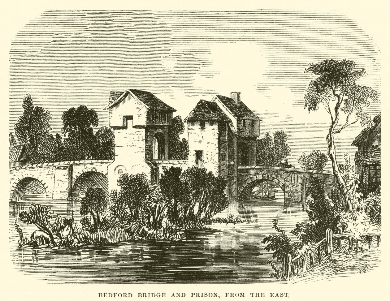 Bedford híd és börtön; keletről (metszet) alkotó: English School