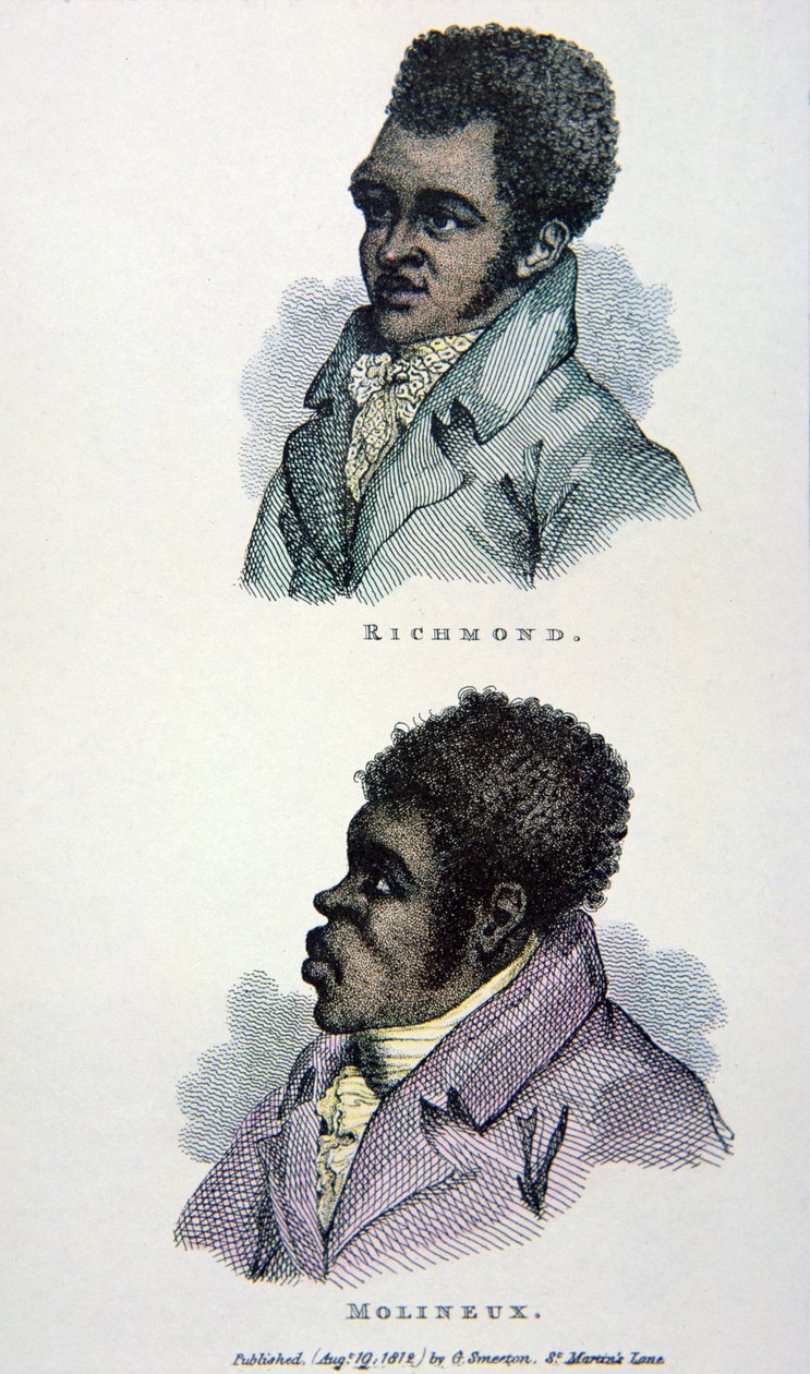 Bill Richmond és Tom Molineaux, 1812-ben megjelent nyomtatvány (színes litó) alkotó: English School